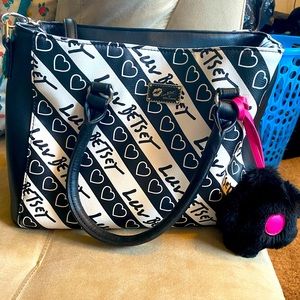 Luv Betsey by Betsey Johnson Black and White Stripe Crossbody Bag With Key Chain